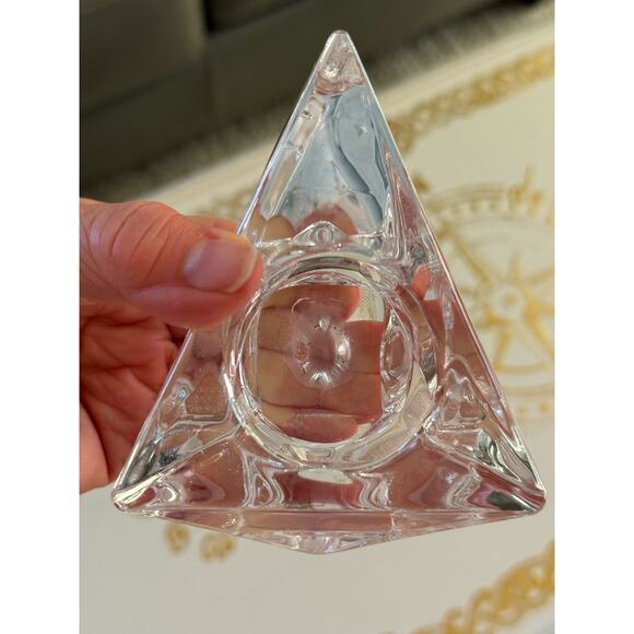 Orrefors Crystal Multi-Faceted Triangle Tealight Candle Holder - Picture 4 of 11